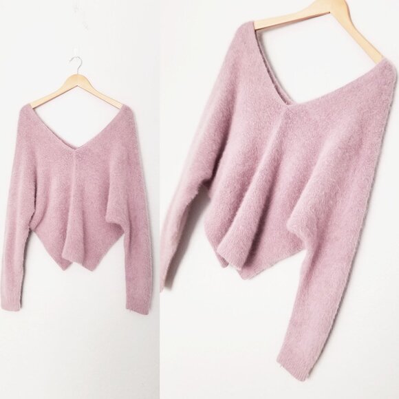 Sage The Label Dusty Lilac Angora Oversized V Neck Sweater Fairy Romantic XS - Picture 6 of 15